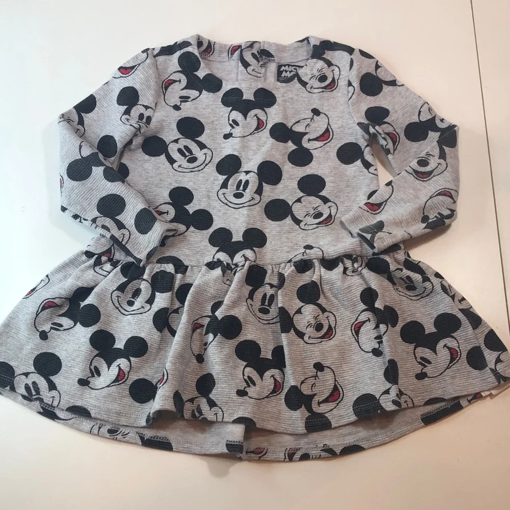Disney Mickey Mouse Kids Dress Gray Black Red Sleeves Flounce Skirt Girls size 4